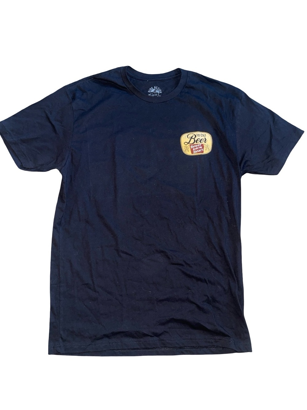 Side Action Apparel "Beer Never Broke My Heart" Black Graphic Tee size L